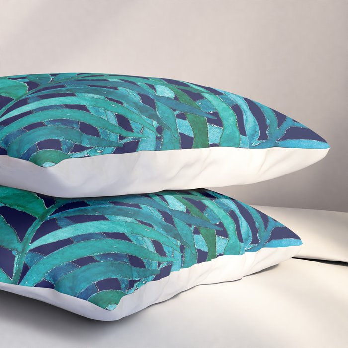 Watercolor Palm Leaves on Navy Pillow Sham Gallery Image 3