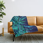 Watercolor Palm Leaves on Navy Throw Blanket Gallery Image 1