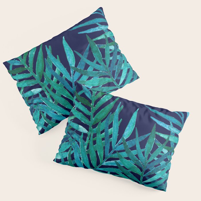 Watercolor Palm Leaves on Navy Pillow Sham Gallery Image 3