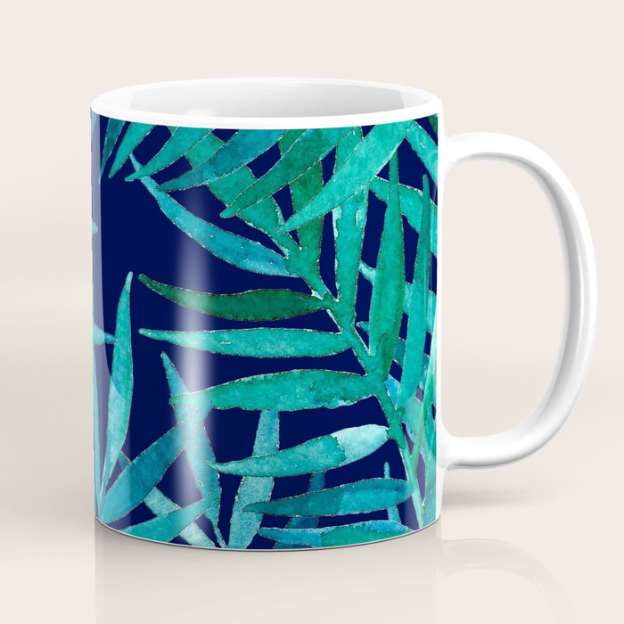 Watercolor Palm Leaves on Navy Coffee Mug Gallery Image 1