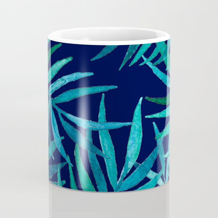 Watercolor Palm Leaves on Navy Coffee Mug Gallery Image 4