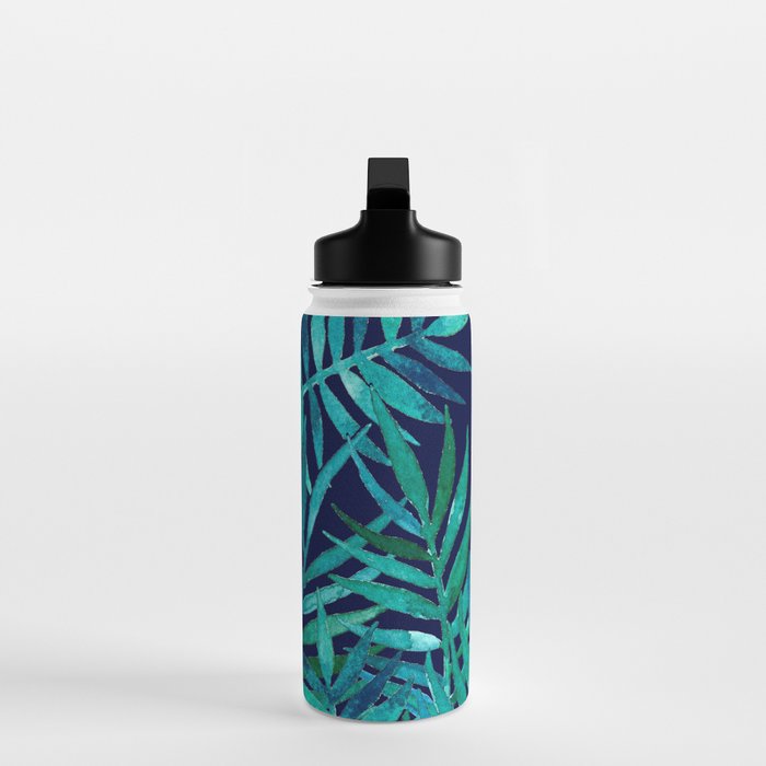 Watercolor Palm Leaves on Navy Water Bottle Gallery Image 3