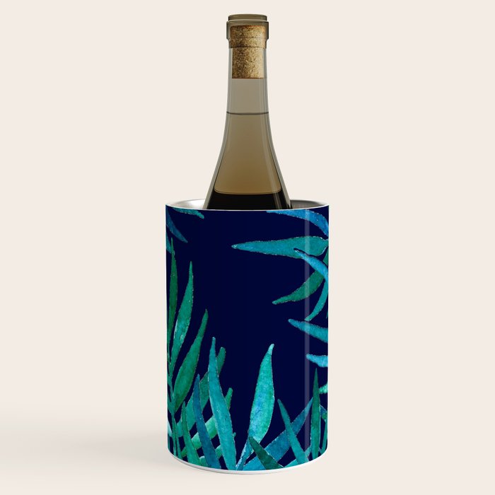 Watercolor Palm Leaves on Navy Wine Chiller Gallery Image 1
