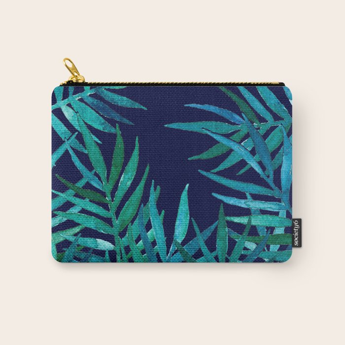 Watercolor Palm Leaves on Navy Carry All Pouch Gallery Image 1