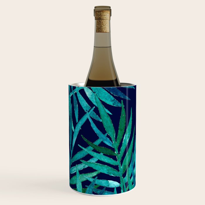 Watercolor Palm Leaves on Navy Wine Chiller Gallery Image 2