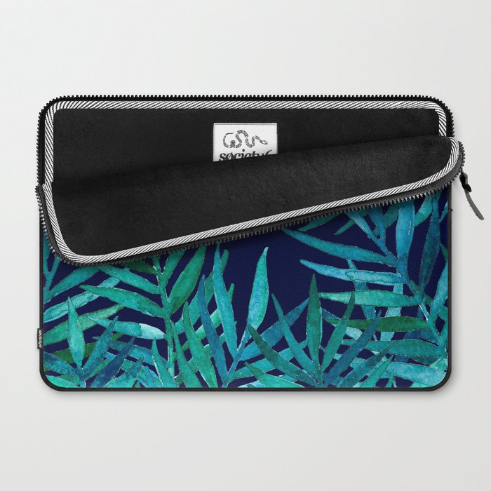 Watercolor Palm Leaves on Navy Laptop Sleeve Gallery Image 2