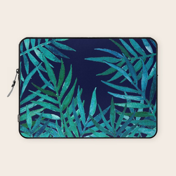 Watercolor Palm Leaves on Navy Laptop Sleeve Gallery Image 1