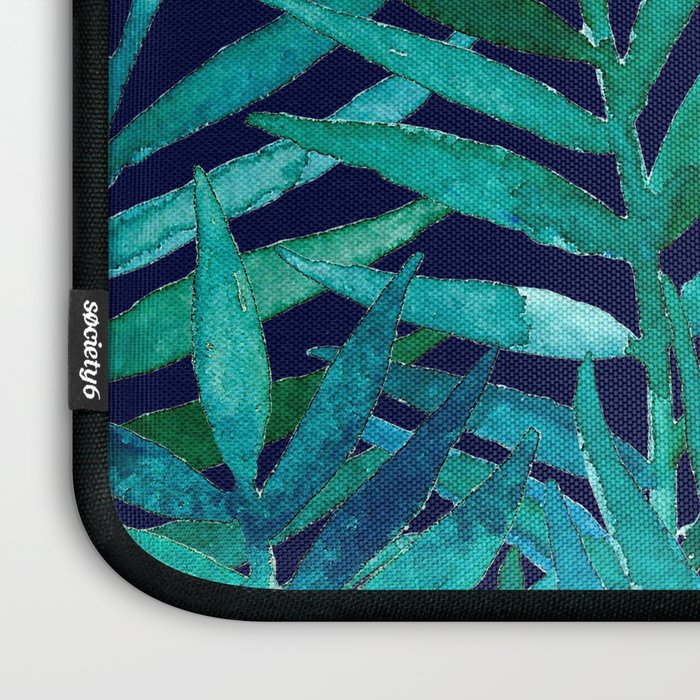 Watercolor Palm Leaves on Navy Laptop Sleeve Gallery Image 3
