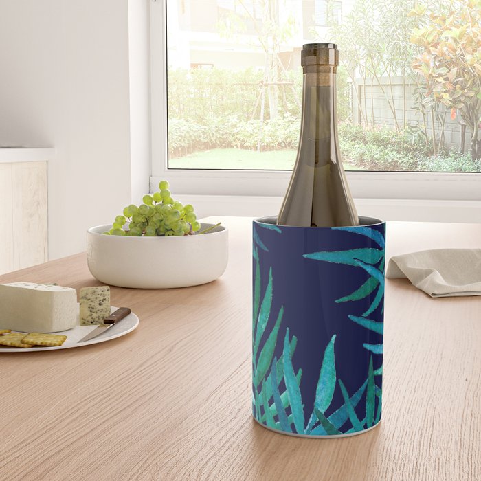 Watercolor Palm Leaves on Navy Wine Chiller Gallery Image 4