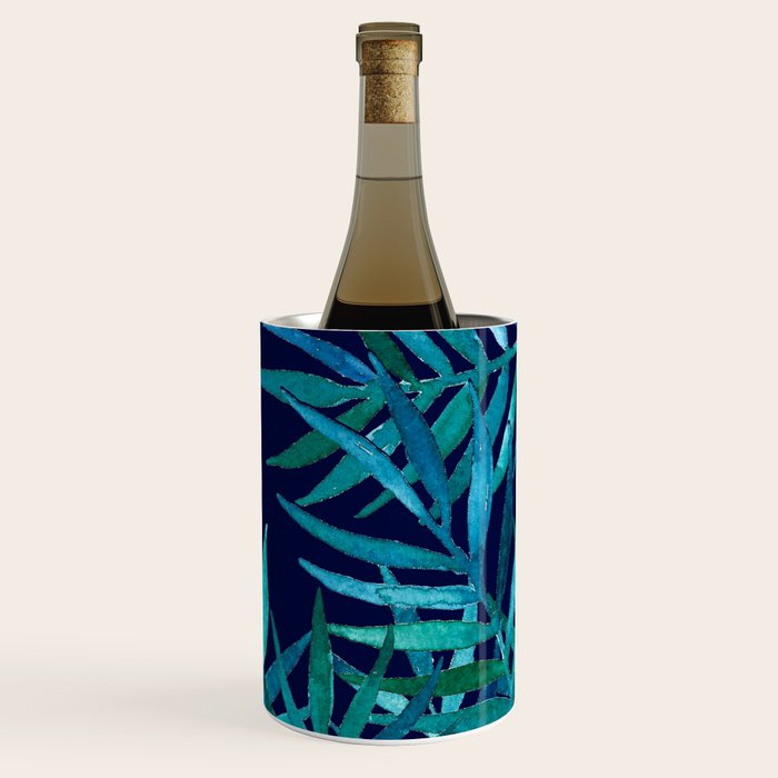 Watercolor Palm Leaves on Navy Wine Chiller Gallery Image 3
