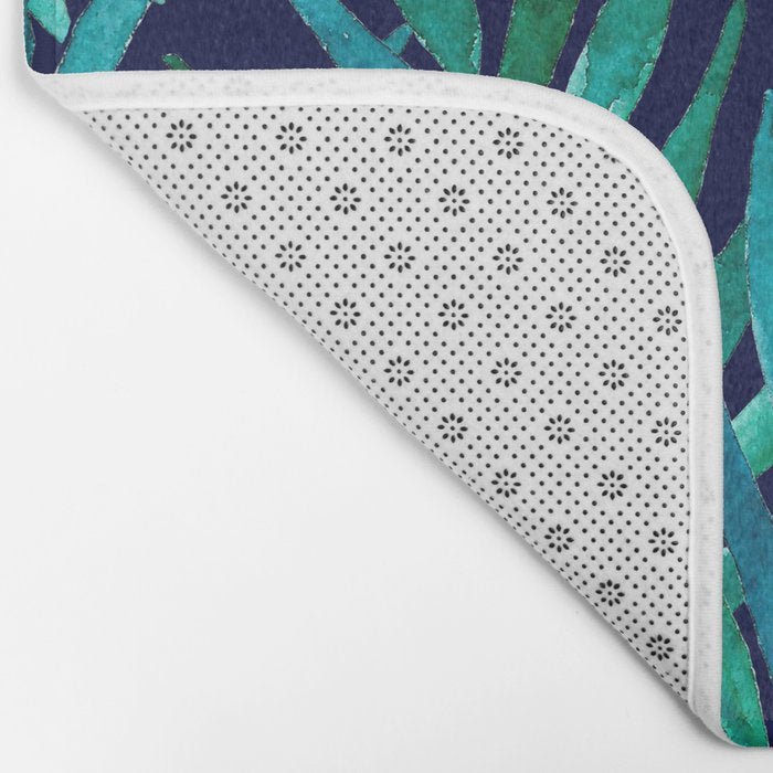 Watercolor Palm Leaves on Navy Bath Mat Gallery Image 2