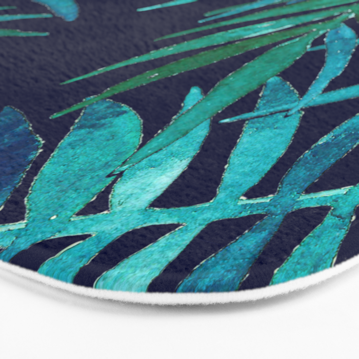 Watercolor Palm Leaves on Navy Bath Mat Gallery Image 3