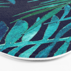 Watercolor Palm Leaves on Navy Bath Mat Gallery Image 3