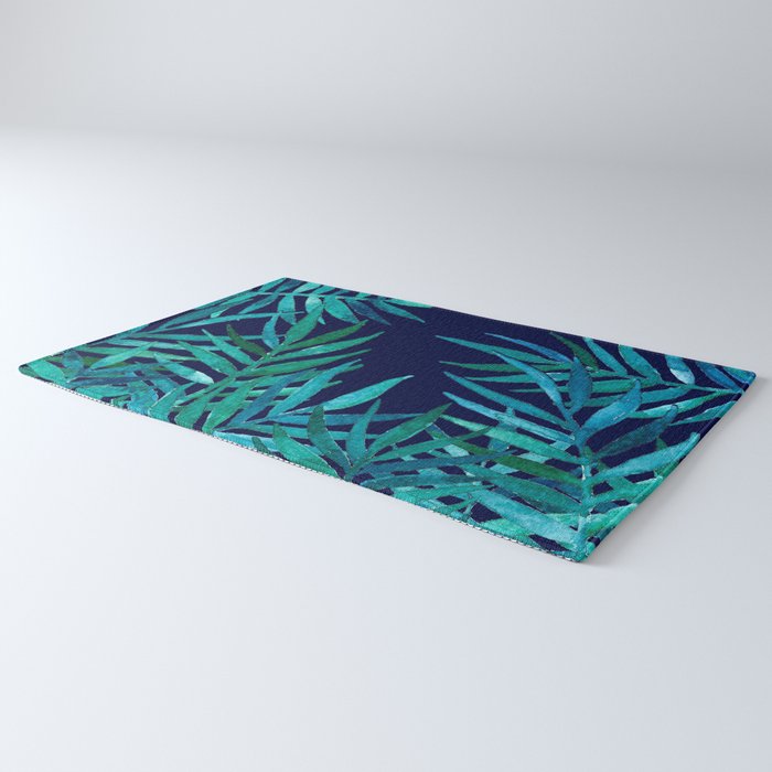 Watercolor Palm Leaves on Navy Rug Gallery Image 3