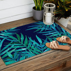 Watercolor Palm Leaves on Navy Outdoor Rug Gallery Image 2