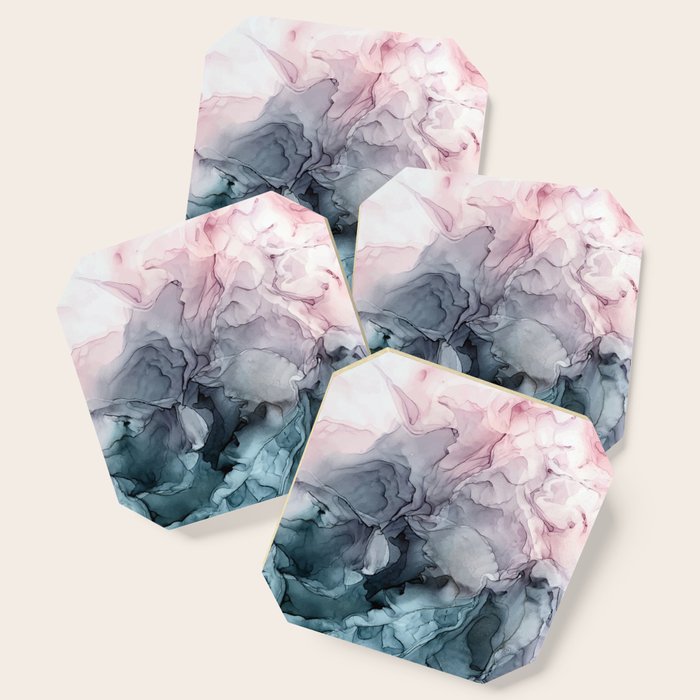 Blush and Payne's Grey Flowing Abstract Painting Coaster Gallery Image 1