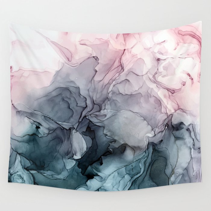 Blush and Payne's Grey Flowing Abstract Painting Wall Tapestry Gallery Image 4