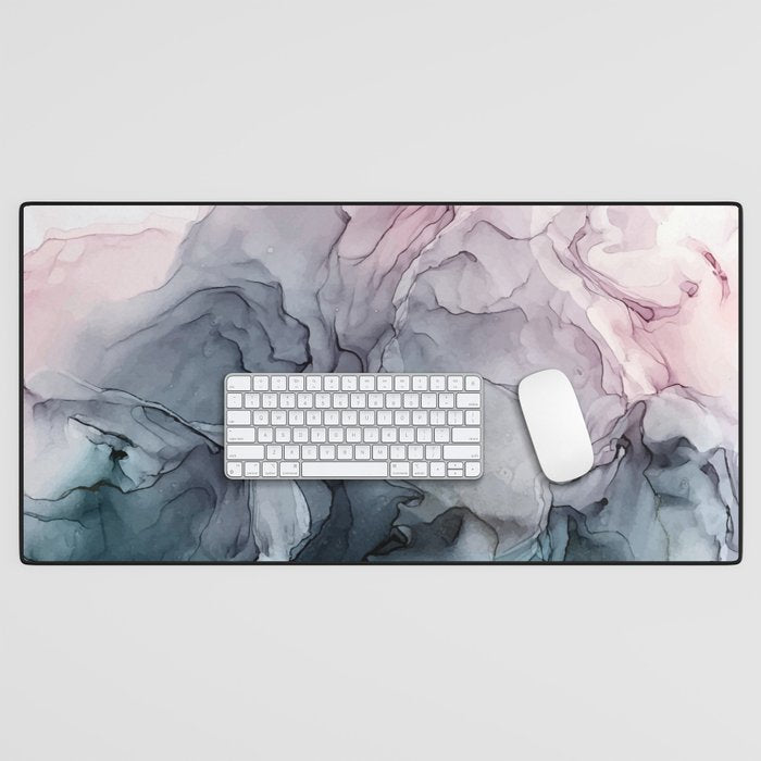 Blush and Payne's Grey Flowing Abstract Painting Desk Mat Gallery Image 1