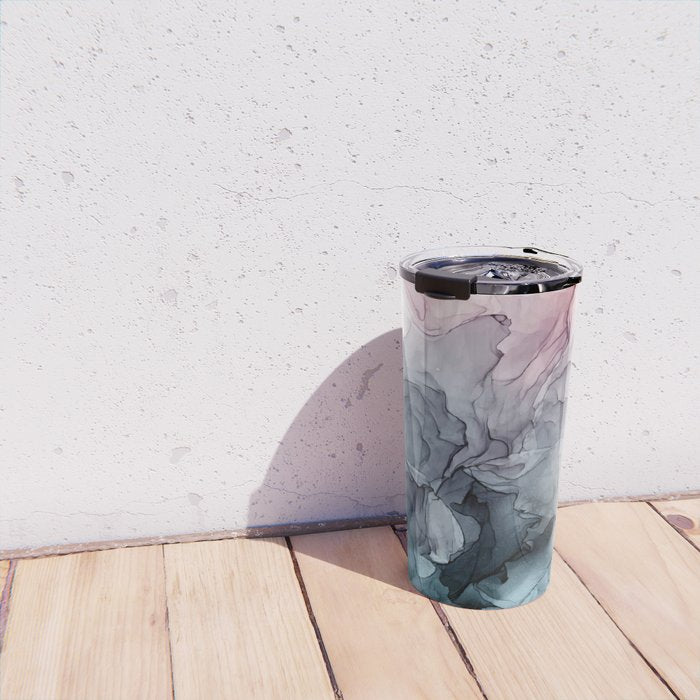 Blush and Payne's Grey Flowing Abstract Painting Travel Mug Gallery Image 4