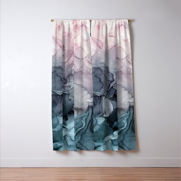 Blush and Payne's Grey Flowing Abstract Painting Window Curtain Gallery Image 3