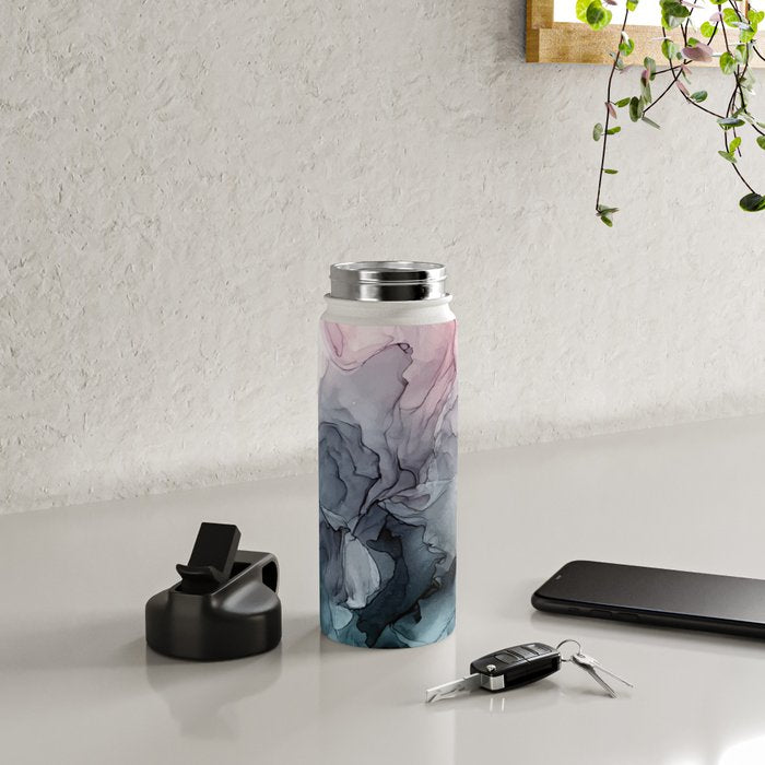 Blush and Payne's Grey Flowing Abstract Painting Water Bottle Gallery Image 4