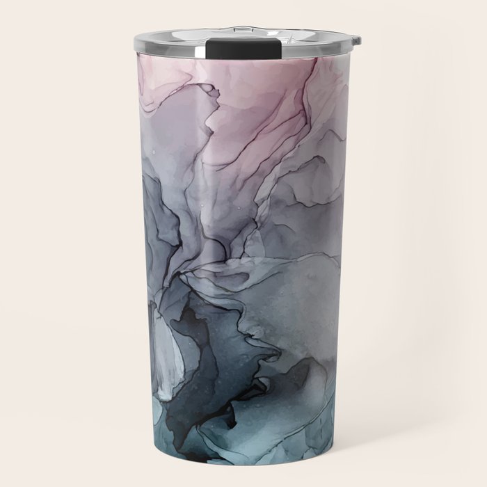 Blush and Payne's Grey Flowing Abstract Painting Travel Mug Gallery Image 1