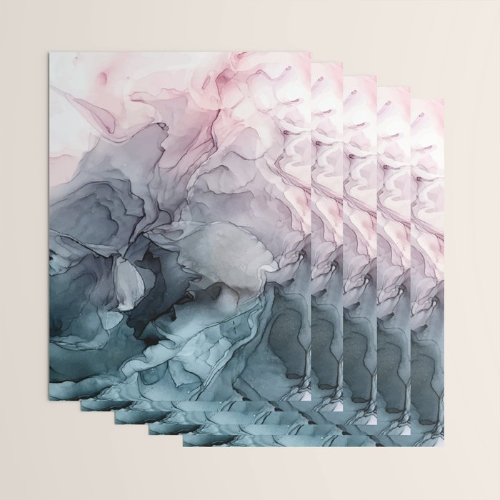 Blush and Payne's Grey Flowing Abstract Painting Wrapping Paper Gallery Image 3