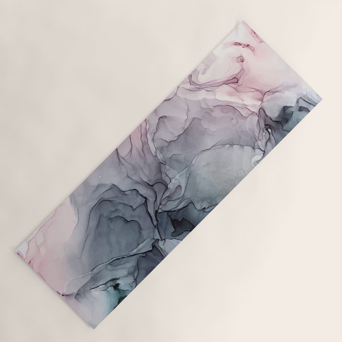 Blush and Payne's Grey Flowing Abstract Painting Yoga Mat Gallery Image 1