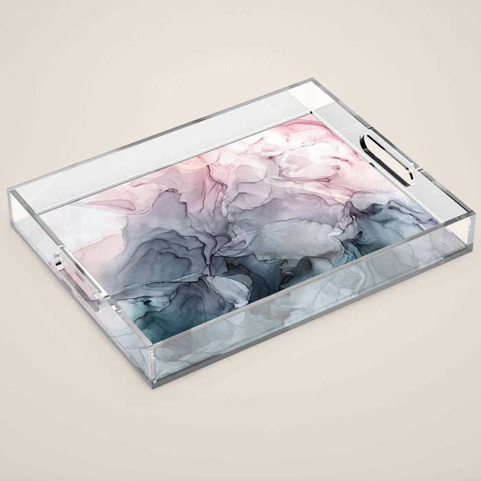 Blush and Payne's Grey Flowing Abstract Painting Acrylic Tray Gallery Image 1