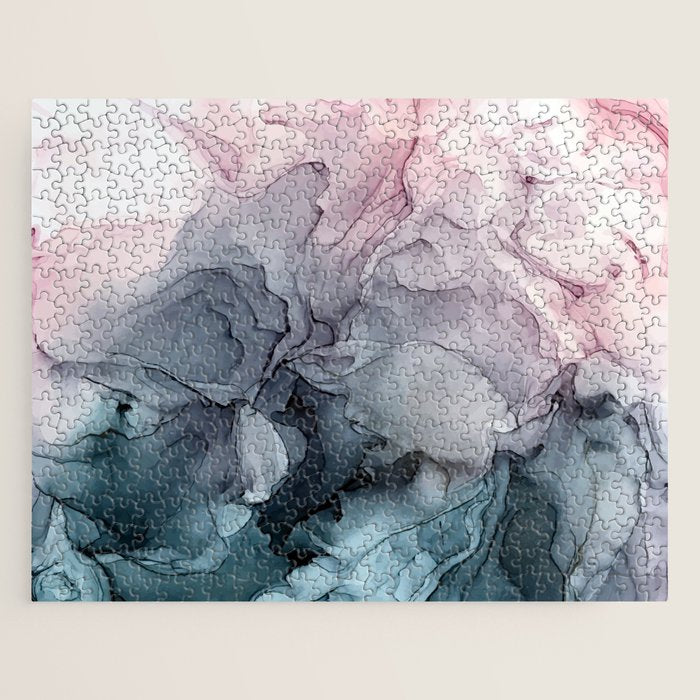 Blush and Payne's Grey Flowing Abstract Painting Jigsaw Puzzle Gallery Image 1