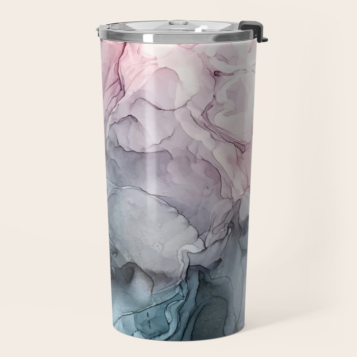 Blush and Payne's Grey Flowing Abstract Painting Travel Mug Gallery Image 2