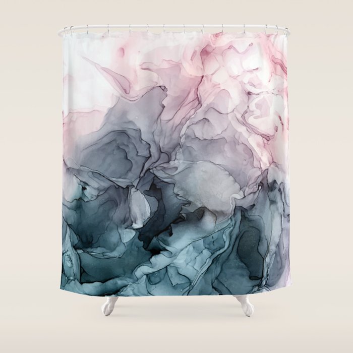 Blush and Payne's Grey Flowing Abstract Painting Shower Curtain Gallery Image 1
