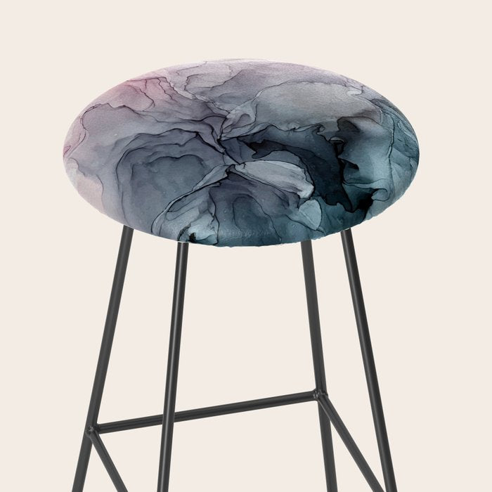 Blush and Payne's Grey Flowing Abstract Painting Stool Gallery Image 2