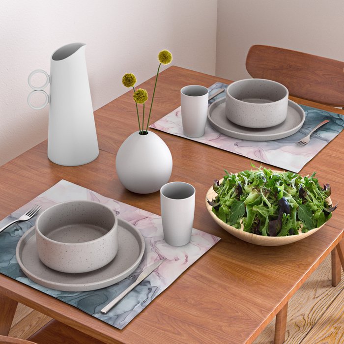 Blush and Payne's Grey Flowing Abstract Painting Placemat Gallery Image 2