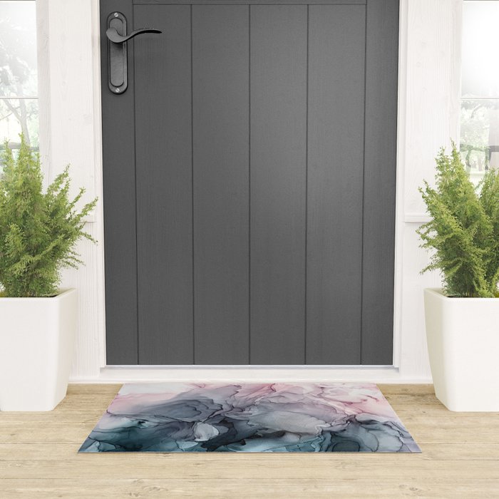 Blush and Payne's Grey Flowing Abstract Painting Welcome Mat Gallery Image 3