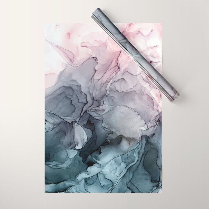 Blush and Payne's Grey Flowing Abstract Painting Wrapping Paper Gallery Image 1