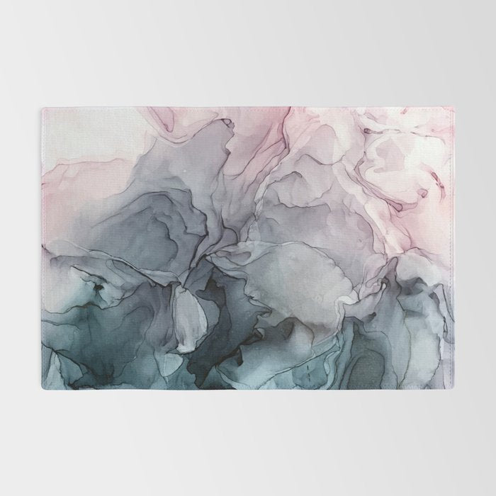 Blush and Payne's Grey Flowing Abstract Painting Rug Gallery Image 2