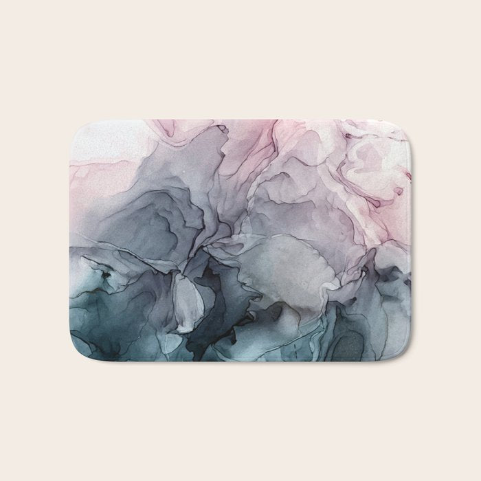 Blush and Payne's Grey Flowing Abstract Painting Bath Mat Gallery Image 1