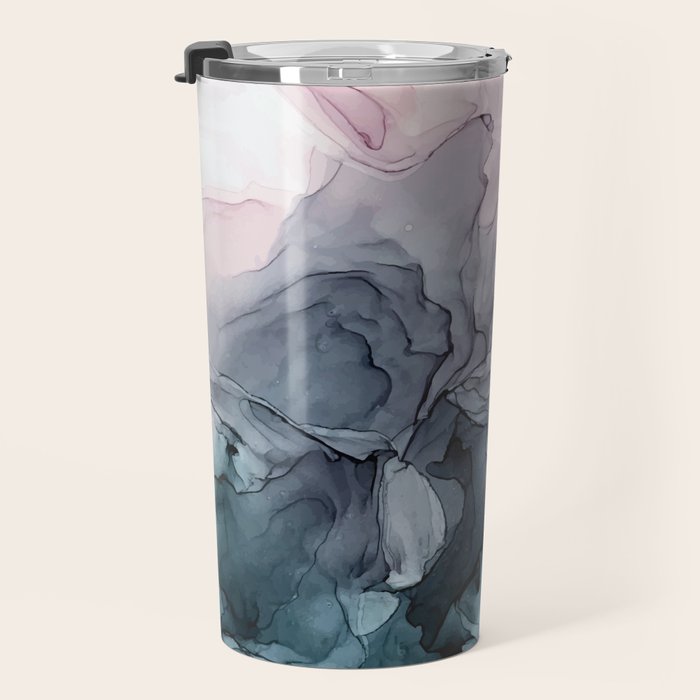 Blush and Payne's Grey Flowing Abstract Painting Travel Mug Gallery Image 3