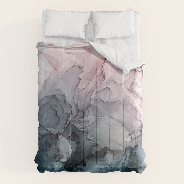 Blush and Payne's Grey Flowing Abstract Painting Comforter Gallery Image 6