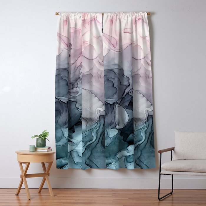 Blush and Payne's Grey Flowing Abstract Painting Window Curtain Gallery Image 5