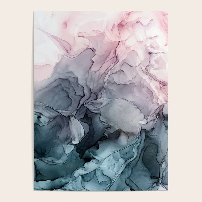Blush and Payne's Grey Flowing Abstract Painting Poster Gallery Image 4