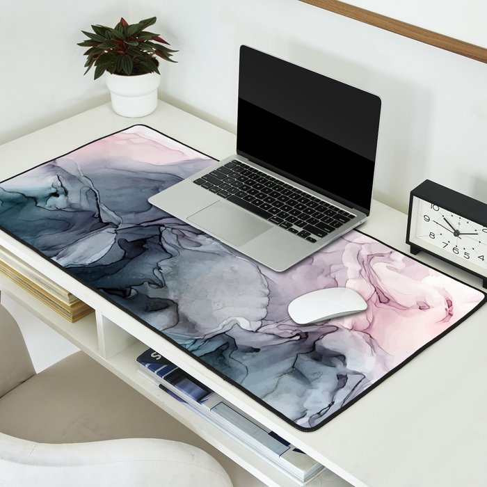 Blush and Payne's Grey Flowing Abstract Painting Desk Mat Gallery Image 2