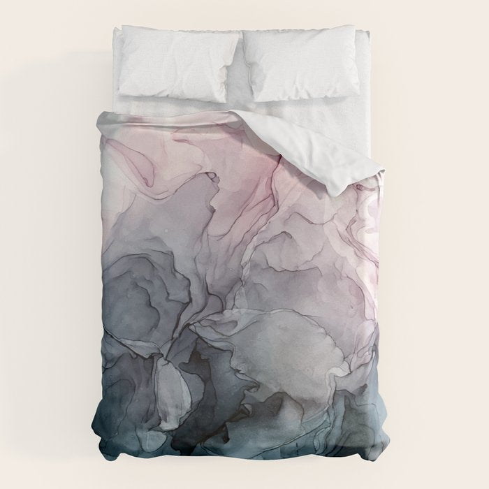 Blush and Payne's Grey Flowing Abstract Painting Duvet Cover