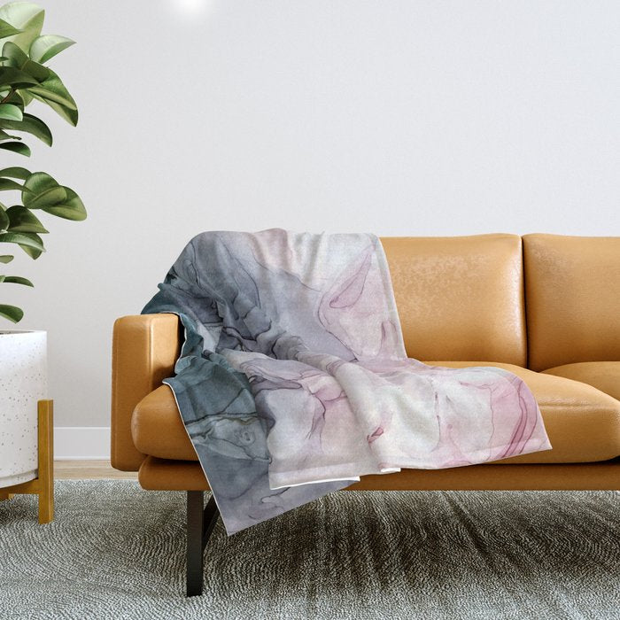 Blush and Payne's Grey Flowing Abstract Painting Throw Blanket Gallery Image 1