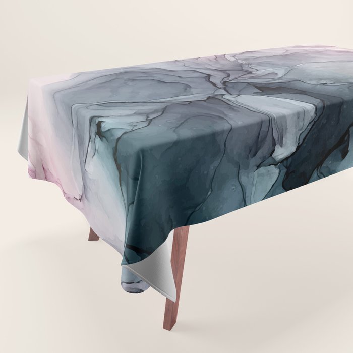 Blush and Payne's Grey Flowing Abstract Painting Tablecloth Gallery Image 1