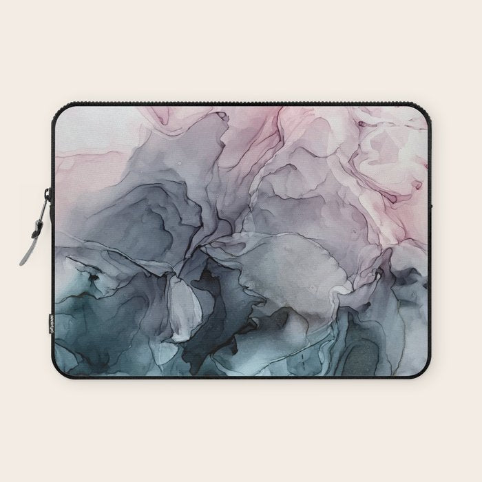 Blush and Payne's Grey Flowing Abstract Painting Laptop Sleeve Gallery Image 1
