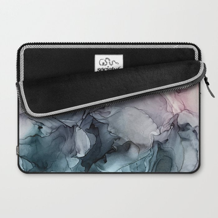 Blush and Payne's Grey Flowing Abstract Painting Laptop Sleeve Gallery Image 2
