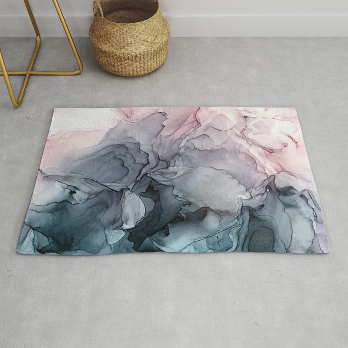 Blush and Payne's Grey Flowing Abstract Painting Rug Gallery Image 1