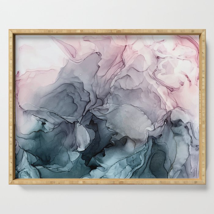 Blush and Payne's Grey Flowing Abstract Painting Serving Tray Gallery Image 1